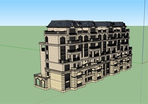 法式风格详细多层住宅楼小区建筑设计SU(草图大师)模型