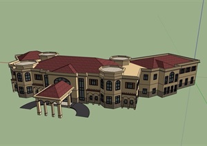 欧式风格度假详细的别墅居住楼建筑SU(草图大师)模型