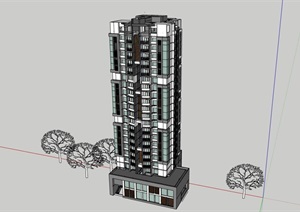 现代中式风格高层居住楼设计SU(草图大师)模型