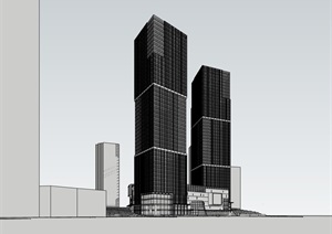 现代风格完整的高层商业办公楼设计SU(草图大师)模型