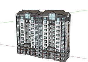 现代中式整体完整的独特居住楼设计SU(草图大师)模型
