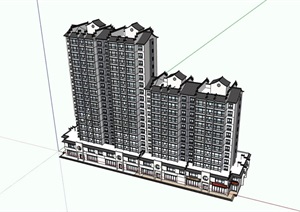 某中式风格完整的详细居住楼设计SU(草图大师)模型