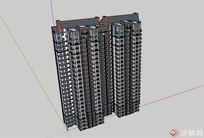 某中式风格详细的完整居住楼设计su模型