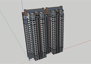 某中式风格详细的完整居住楼设计SU(草图大师)模型