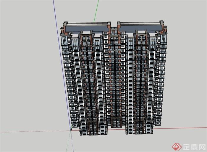 某中式风格详细的完整居住楼设计su模型