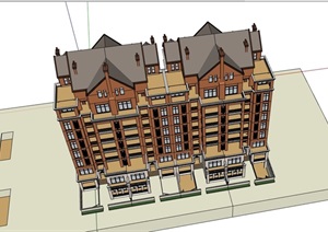 多层欧式风格洋房居住楼设计SU(草图大师)模型