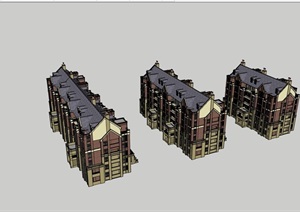 详细的完整小区居住楼设计SU(草图大师)模型