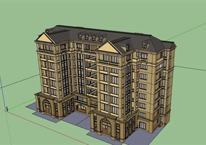 完整的详细欧式多层居住楼设计SU(草图大师)模型