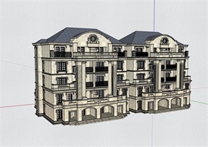 欧式风格洋房独特居住楼设计SU(草图大师)模型