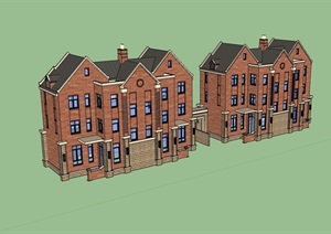 英式风格详细的独特居住楼设计SU(草图大师)模型