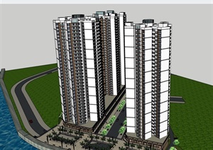 高层现代商业住宅居住楼设计SU(草图大师)模型