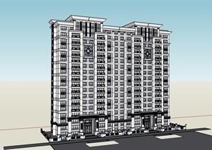 高层完整的居住楼设计SU(草图大师)模型