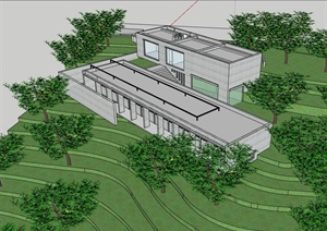现代风格多层完整的山地别墅楼设计SU(草图大师)模型