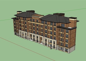 欧式风格完整的多层详细的小区住宅楼SU(草图大师)模型
