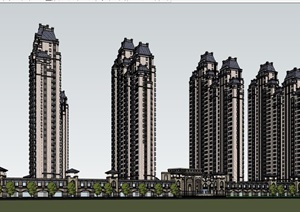 某高层详细完整独特住宅楼SU(草图大师)模型