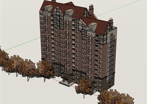 欧式风格详细的完整住宅楼SU(草图大师)模型