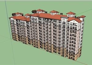 完整的详细独特欧式住宅楼SU(草图大师)模型