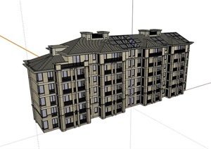 欧式风格完整的详细多层住宅楼SU(草图大师)模型