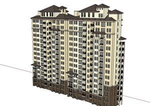 高层详细的独特欧式住宅楼SU(草图大师)模型