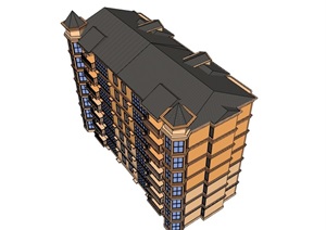 多层详细的整体住宅楼SU(草图大师)模型