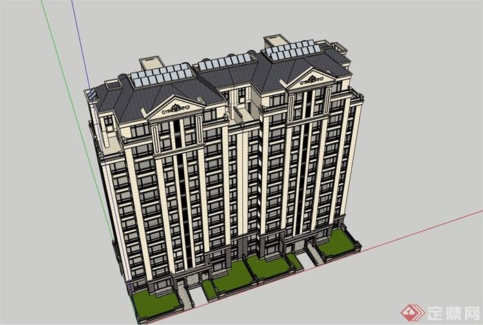 高层独特详细的完整住宅楼su模型
