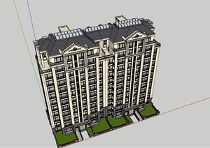 高层独特详细的完整住宅楼SU(草图大师)模型