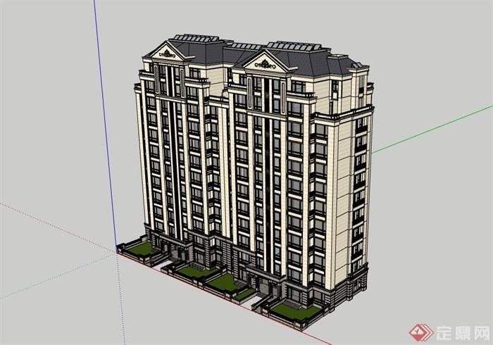 高层独特详细的完整住宅楼su模型