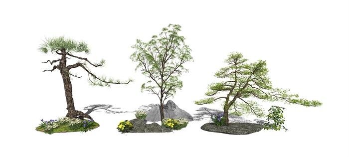 新中式景观小品庭院景观 景观树su模型 (1)(3)