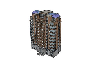 小区欧式风格高层居住楼SU(草图大师)模型