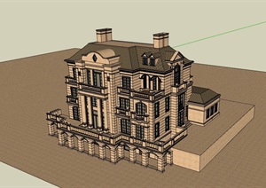 欧式风格详细的民居别墅居住建筑SU(草图大师)模型