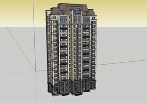 详细的高层欧式风格居住楼SU(草图大师)模型