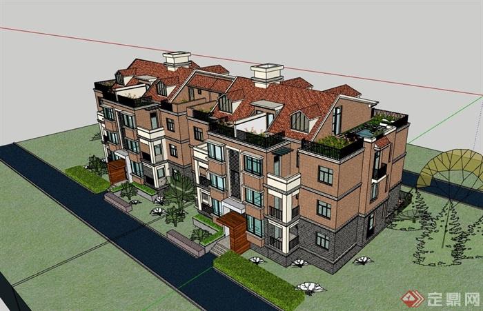 详细的完整多层住宅小区建筑su模型