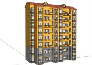 某欧式风格完整的详细多层住宅楼SU(草图大师)模型