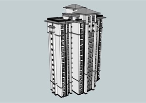高层欧式风格详细的小区住宅楼SU(草图大师)模型