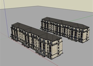 多层欧式风格详细的小区住宅楼SU(草图大师)模型