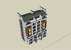 某中式风格详细的完整独特小区住宅楼SU(草图大师)模型