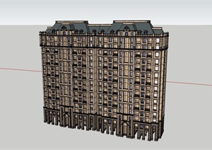 详细的完整现代住宅楼SU(草图大师)模型