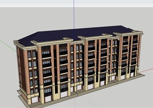 欧式风格独特的详细多层住宅楼SU(草图大师)模型