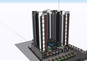 某高层详细的商业住宅楼SU(草图大师)模型