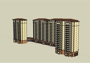 某欧式风格详细的高层小区住宅楼SU(草图大师)模型