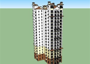 详细的高层独特小区住宅楼SU(草图大师)模型