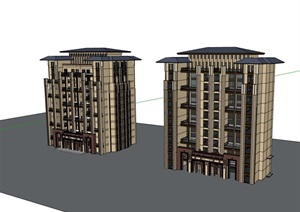 详细的完整多层小区住宅楼SU(草图大师)模型