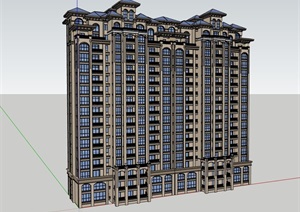 高层的整体详细的现代住宅楼SU(草图大师)模型
