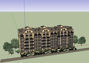 详细的欧式风格多层住宅楼SU(草图大师)模型