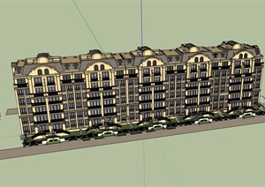 详细的多层洋房小区住宅楼SU(草图大师)模型