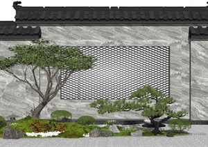 新中式景观小品 庭院景观 景观树 植物 景墙SU(草图大师)模型