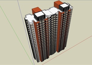 高层详细的独特小区居住楼SU(草图大师)模型