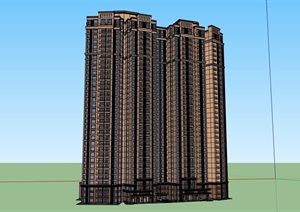 高层独特的详细居住楼SU(草图大师)模型