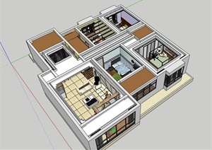 某现代风格详细的住宅室内空间装饰SU(草图大师)模型