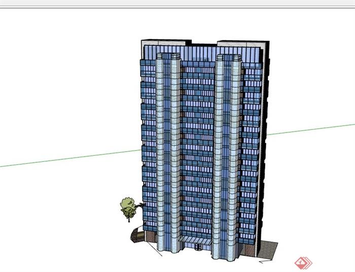 某完整的小区高层居住楼su模型